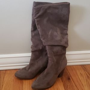 Dark Taupe Suede Heeled Boots Size 9